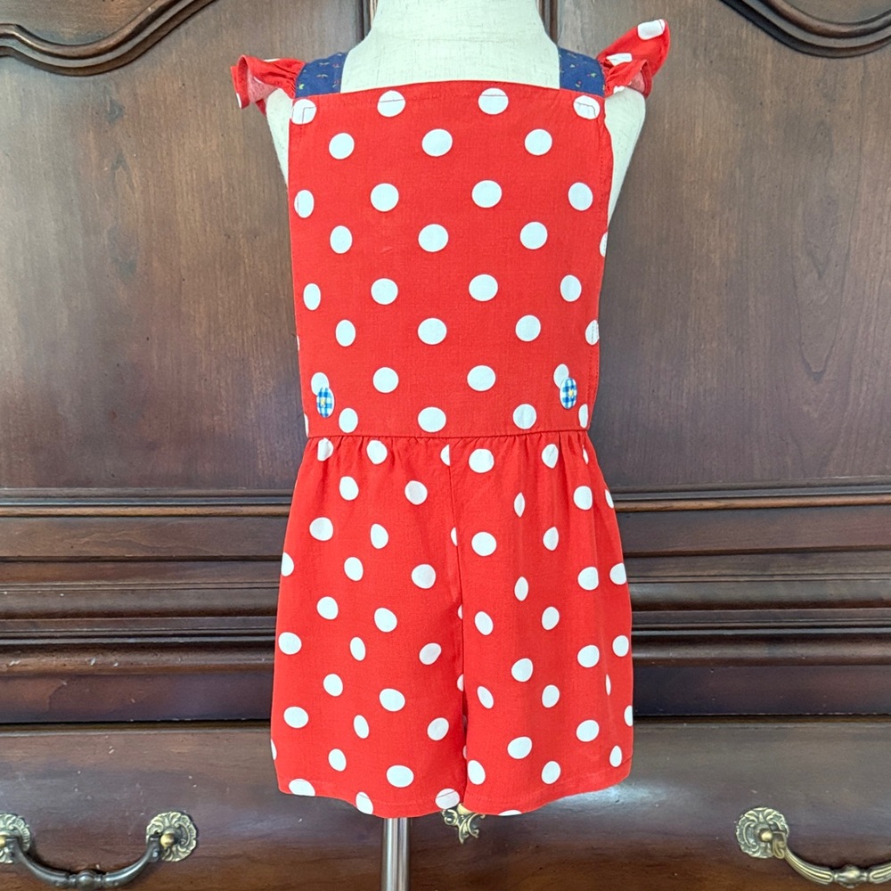 Matilda Jane Red Polka Dot Romper Girls Size 4 Ruffle Cross Back Summer Outfit